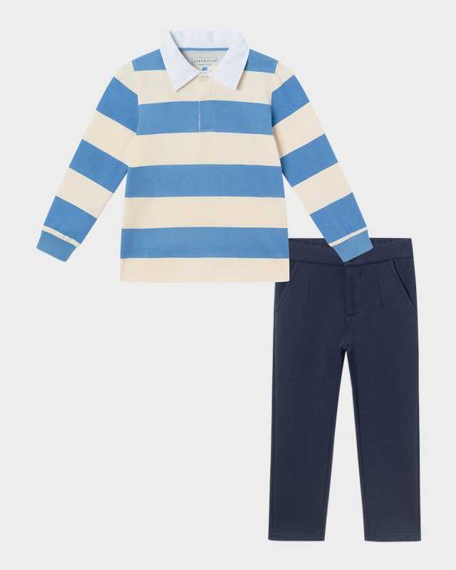 Boy's Striped Rugby Shirt & Pants Set, Size 2T-8